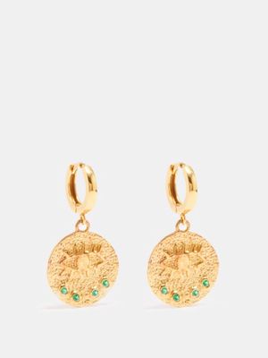 Hermina Athens - Kressida Emerald & Gold-vermeil Hoop Earrings - Womens - Green Multi
