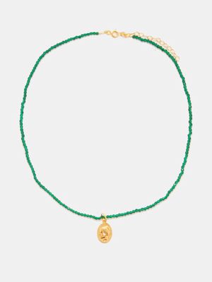 Hermina Athens - Ygieia Agade & Gold-vermeil Necklace - Womens - Green Multi