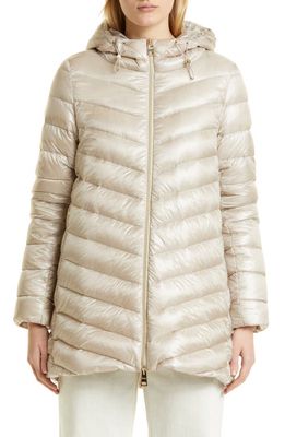 Herno Chevron Quilted High-Low Down Jacket in 1310 Chantilly