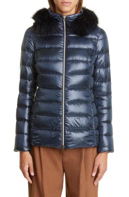 Herno Claudia Water Repellent Down Coat with Faux Fur Trim in 9200/Blu Navy