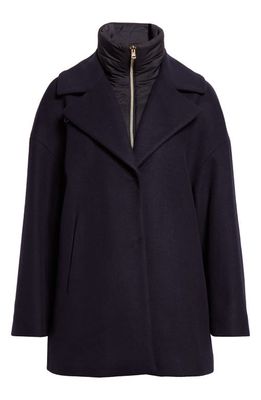 Herno Diagonal Wool Blend Coat with Quilted Bib in Navy
