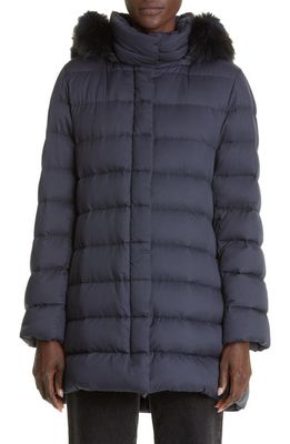 Herno Down Hooded Puffer Coat with Removable Faux Fur Trim in 9200 /Blu Navy