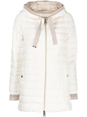 Herno drawstring-hood linen puffer jacket - White