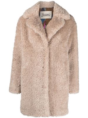 Herno faux-fur single-breasted coat - Neutrals