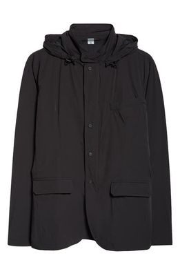 Herno Four Way Stretch Coated Blazer Jacket with Removable Hood in Black