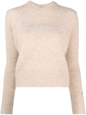 Herno intarsia knit-logo crew-neck jumper - Neutrals