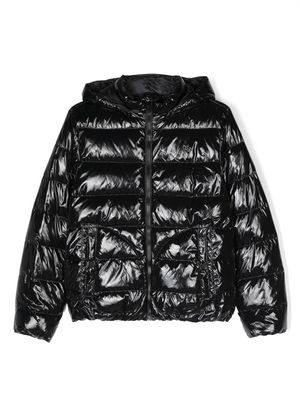 Herno Kids glossy hooded bomber jacket - Black