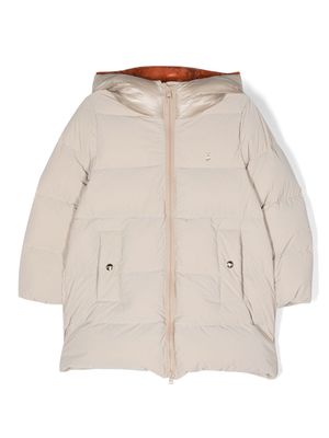 Herno Kids logo-embroidered hooded down coat - Neutrals