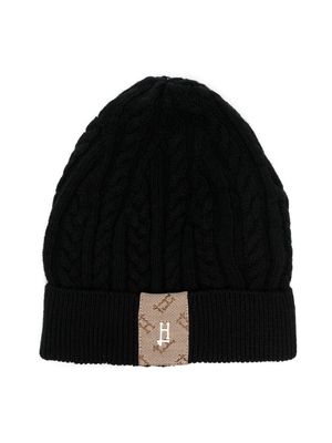 Herno Kids logo-patch cable-knit beanie - Black