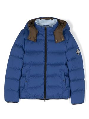 Herno Kids logo-patch padded hooded jacket - Blue