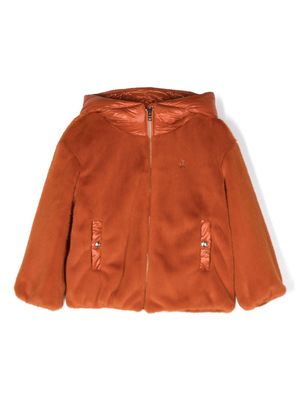 Herno Kids logo-plaque faux-fur hooded jacket - Orange