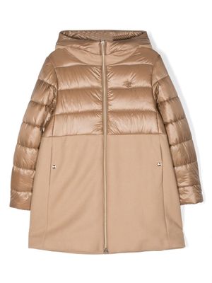 Herno Kids panelled hooded puffer coat - Brown