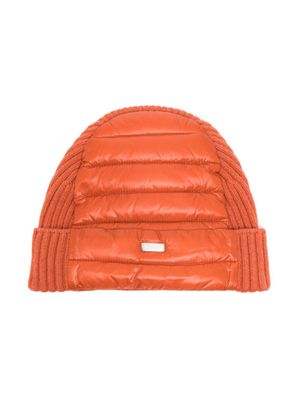 Herno Kids quilted knitted panelled beanie - Orange