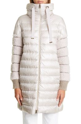 Herno Knit Sleeve Down Puffer Coat in Ghiaccio