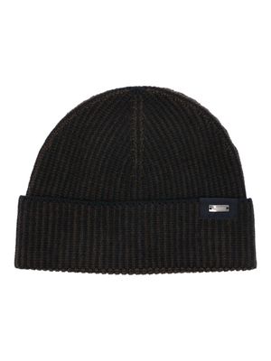 Herno logo-plaque ribbed wool beanie - Blue