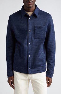 Herno Mélange Knit Shirt Jacket in 9200 Blue Navy