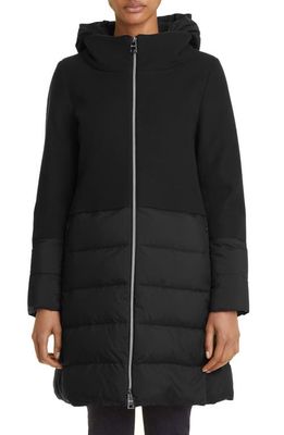 Herno Mixed Media Hooded Down Coat in Black
