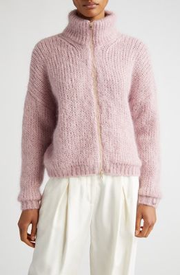 Herno Mohair Blend Zip Cardigan in 4025 Lilac