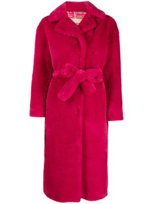 Herno notched-collar faux-shearling coat - Pink