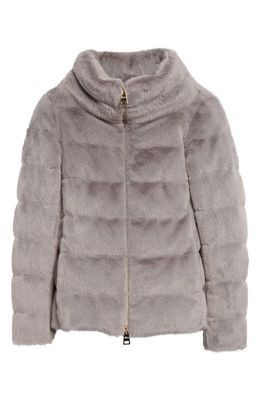 Herno Quilted Down Faux Fur Puffer Jacket in Grey