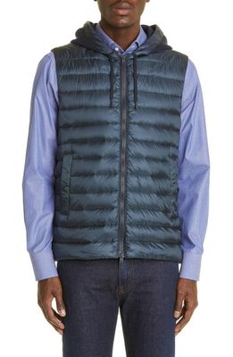 Herno Quilted Nylon & Fleece Hooded Vest in 9200-Blu Navy