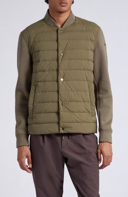 Herno Quilted Nylon & Knit Bomber Jacket in 7719 - Military Green