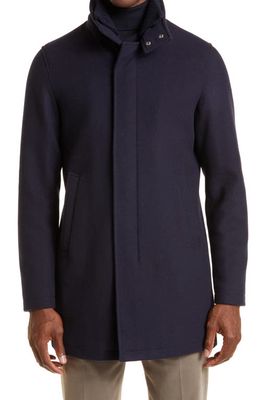 Herno Rib Collar Wool Blend Car Coat in 9290 Dark Navy