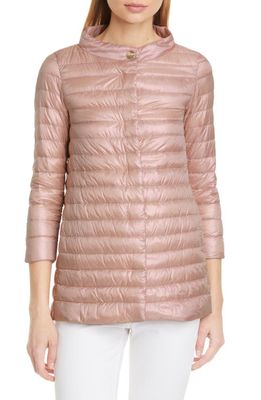 Herno Rossella Water Repellent High/Low A-Line Down Puffer Jacket in Rosa Chiaro