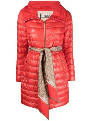 Herno scarf belted padded coat - Red
