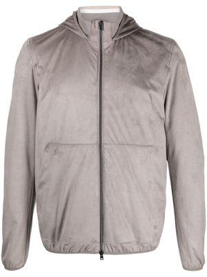 Herno suede-effect hooded jacket - Grey