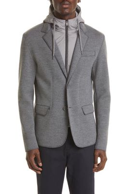 Herno Wool & Cotton Blazer With Removable Bib in Grey