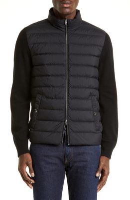 Herno Wool Blend & Quilted Down Hooded Jacket in Black