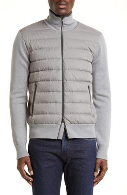 Herno Wool Blend & Quilted Down Hooded Jacket in Grey