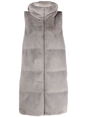 Herno zip-up faux-fur hooded gilet - Grey