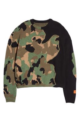 Heron Preston Camouflage Crewneck Sweater in Camo Green Black
