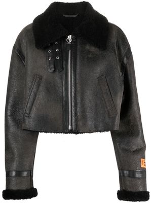 Heron Preston cropped shearling aviator jacket - Black