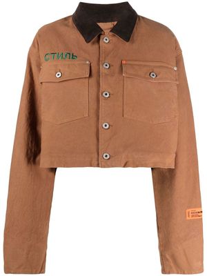 Heron Preston embroidered cropped cotton-canvas jacket - Brown