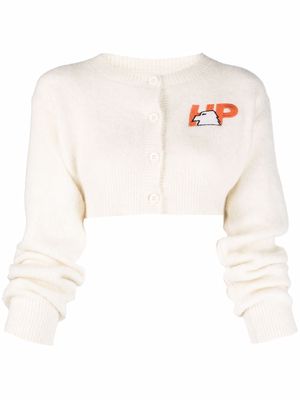 Heron Preston embroidered-logo cropped cardigan - Neutrals