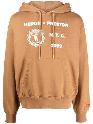 Heron Preston graphic-print cotton hoodie - Brown