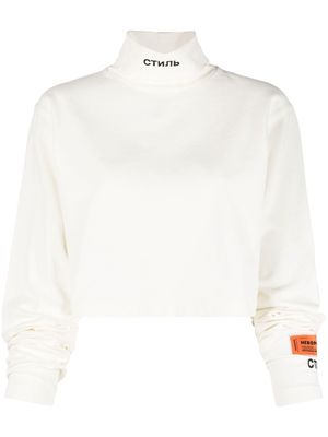 Heron Preston logo-embroidered roll neck top - White