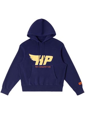 Heron Preston logo-print drawstring hoodie - Blue