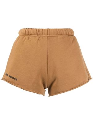 HERON PRESTON logo-print raw-hem shorts - Brown