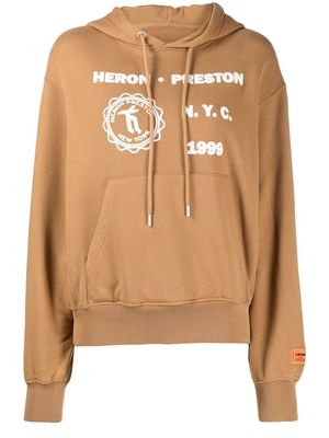 Heron Preston Medieval Heron-print cotton hoodie - Brown