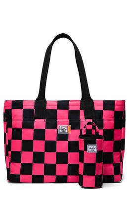 Herschel Supply Co. Alexander Insulated Recycled Polyester Zip Tote and Bottle Holder in Large Check Neon Pink/Black