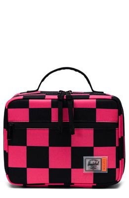 Herschel Supply Co. Pop Quiz Lunch Box in Large Check Neon Pink/Black