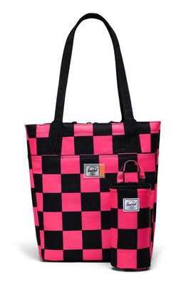 Herschel Supply Co. Small Alexander Insulated Recycled Polyester Zip Tote and Bottle Holder in Large Check Neon Pink/Black