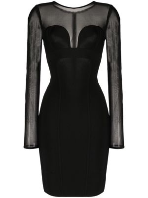 Herve L. Leroux sheer-panel pencil dress - Black