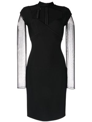 Herve L. Leroux sheer sleeves pencil dress - Black