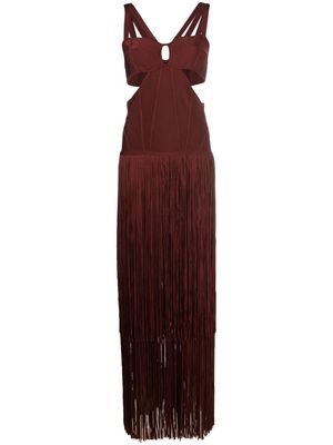 Hervé Léger cut-out strappy fringed gown - Red