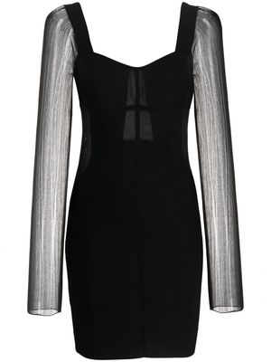 Hervé Léger sheer-sleeve mini dress - Black